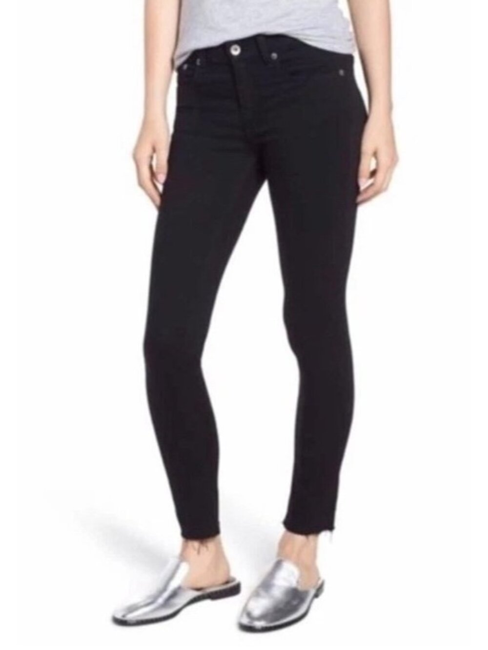 Rag & Bone Raw Hem Skinny Ankle Jeans in Black Size 28